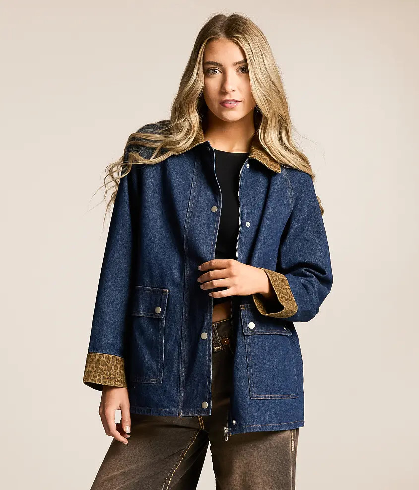 Leopard Trim Barn Denim Jacket | Buckle