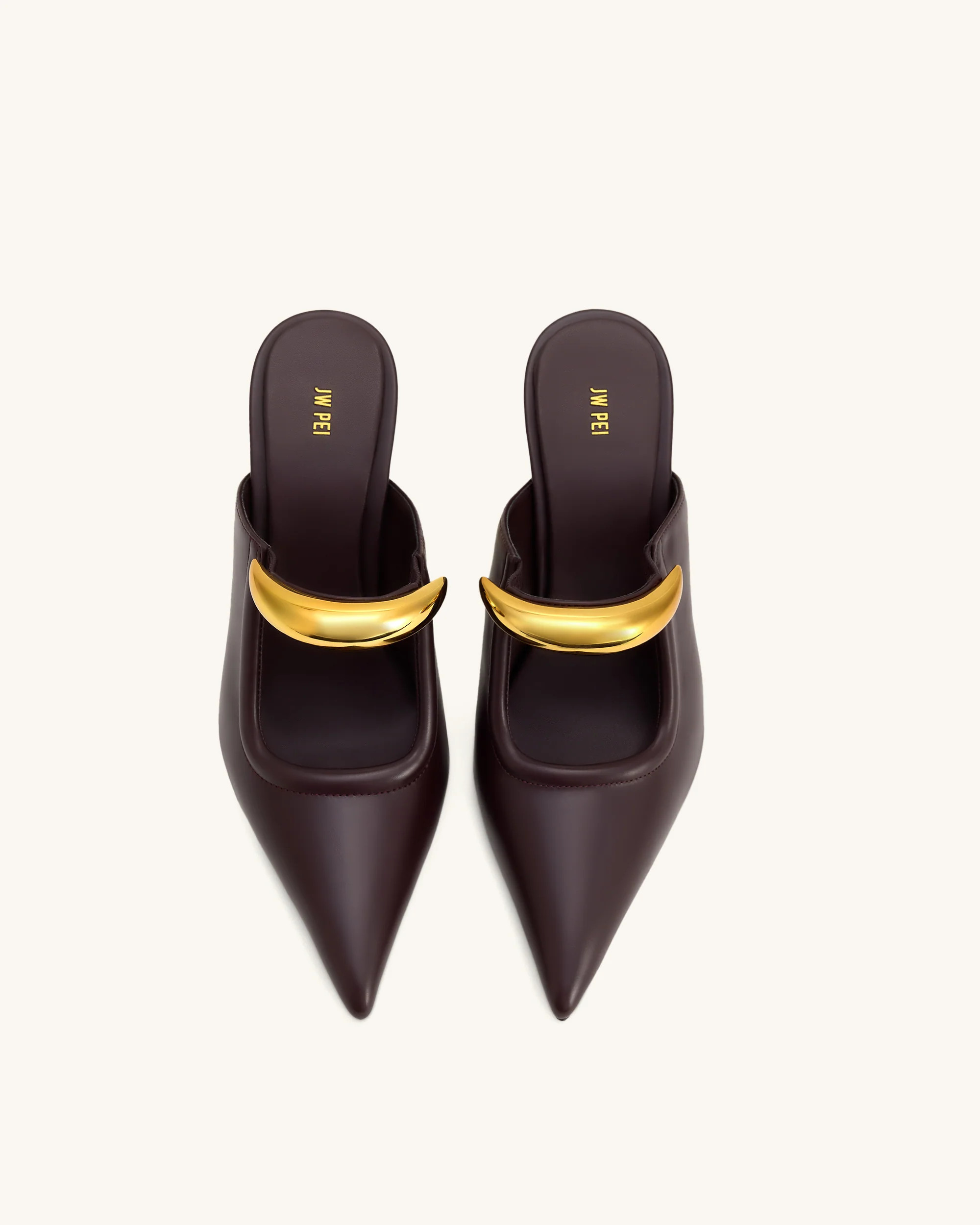 Sofia Metal Accent Sphere Heel Mules - Deep Burgundy | JW PEI US