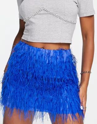 Topshop faux feather mini skirt in blue | ASOS (Global)