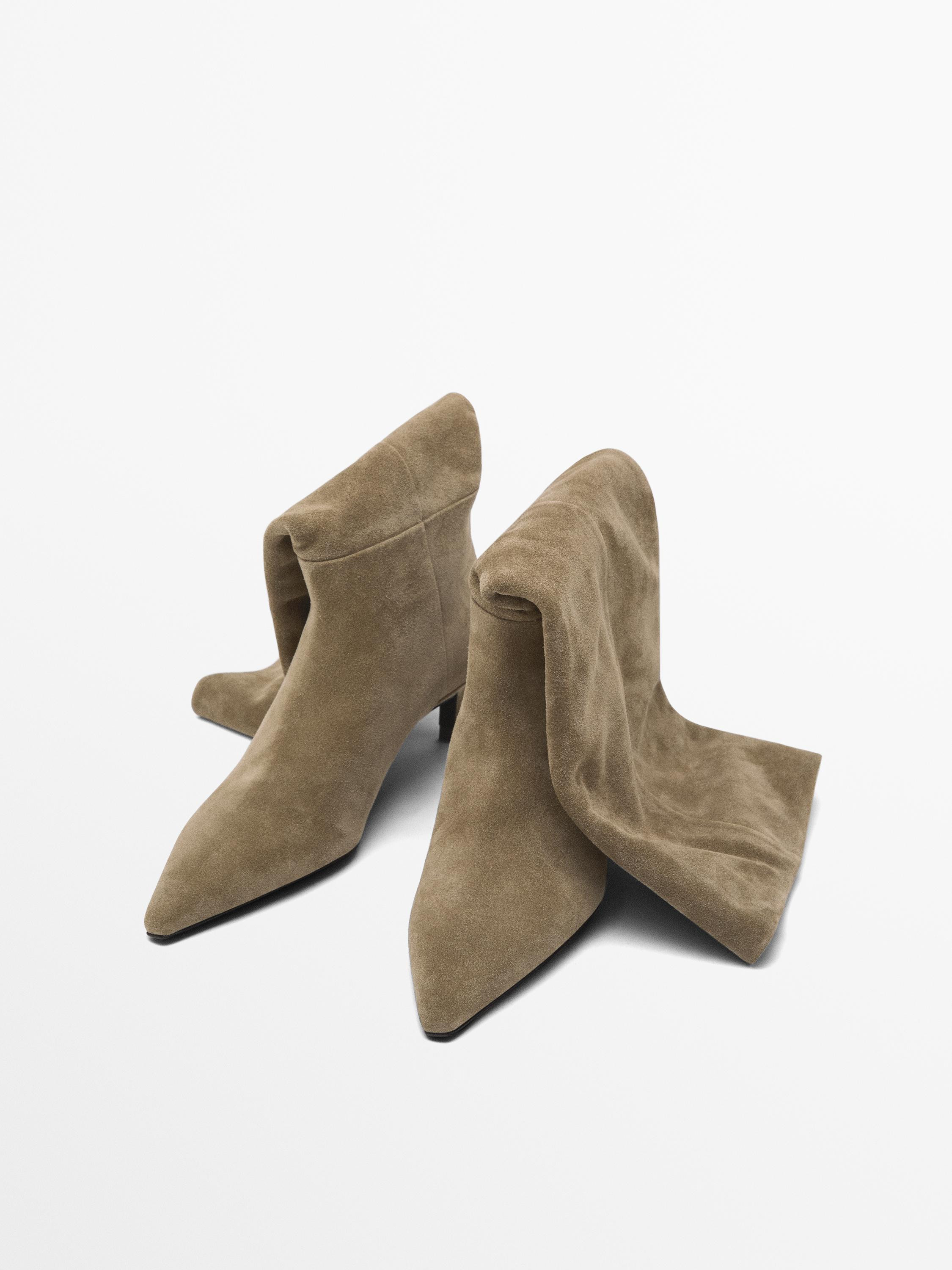 Split leather heeled boots | Massimo Dutti US