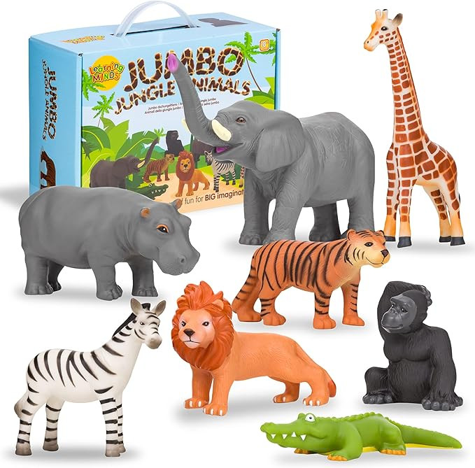 Learning Minds Set of 8 Jumbo Safari Animals Figures - Zoo Animal Toys for Kids - Animal Toys for... | Amazon (US)