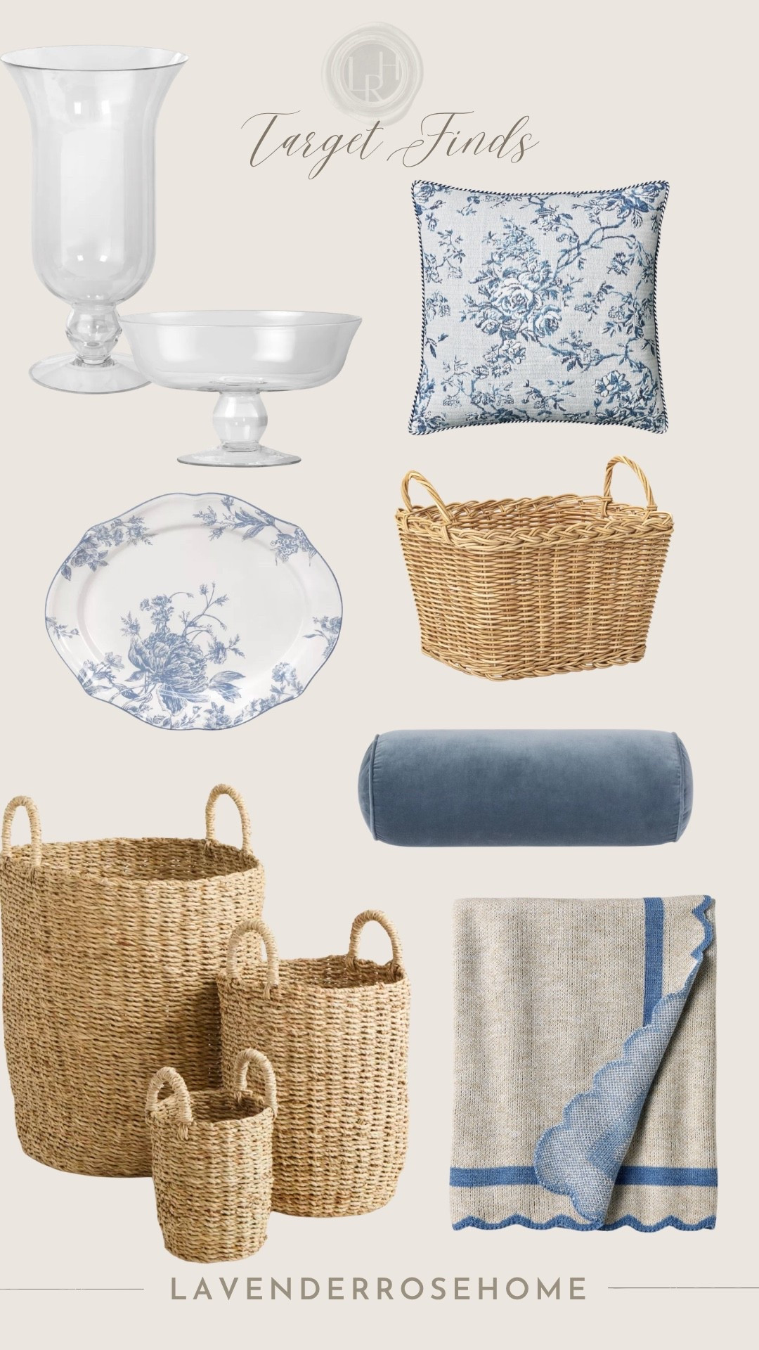 New Target favorites.

Candle Hurricane. Glass Pedestal Vase. Blue & White. Throw Pillow. Bolster Pillow. Blue Velvet. Scalloped. Throw Blanket. Basket with handle. Blue & White Platter. Storage. Target Finds. Classic Finds. Lavender Rose Home.

#LTKHome