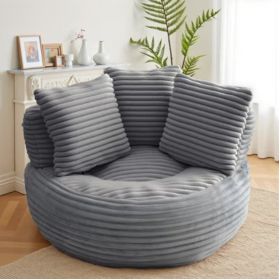 JOYRACER Oversized Corduroy Accent Bean Bag Sofa Chair with 3 Pillows, Lazy Lounge Barrel Chair, Cozy Floor Couch for Bedroom, Living Room & Reading | Target