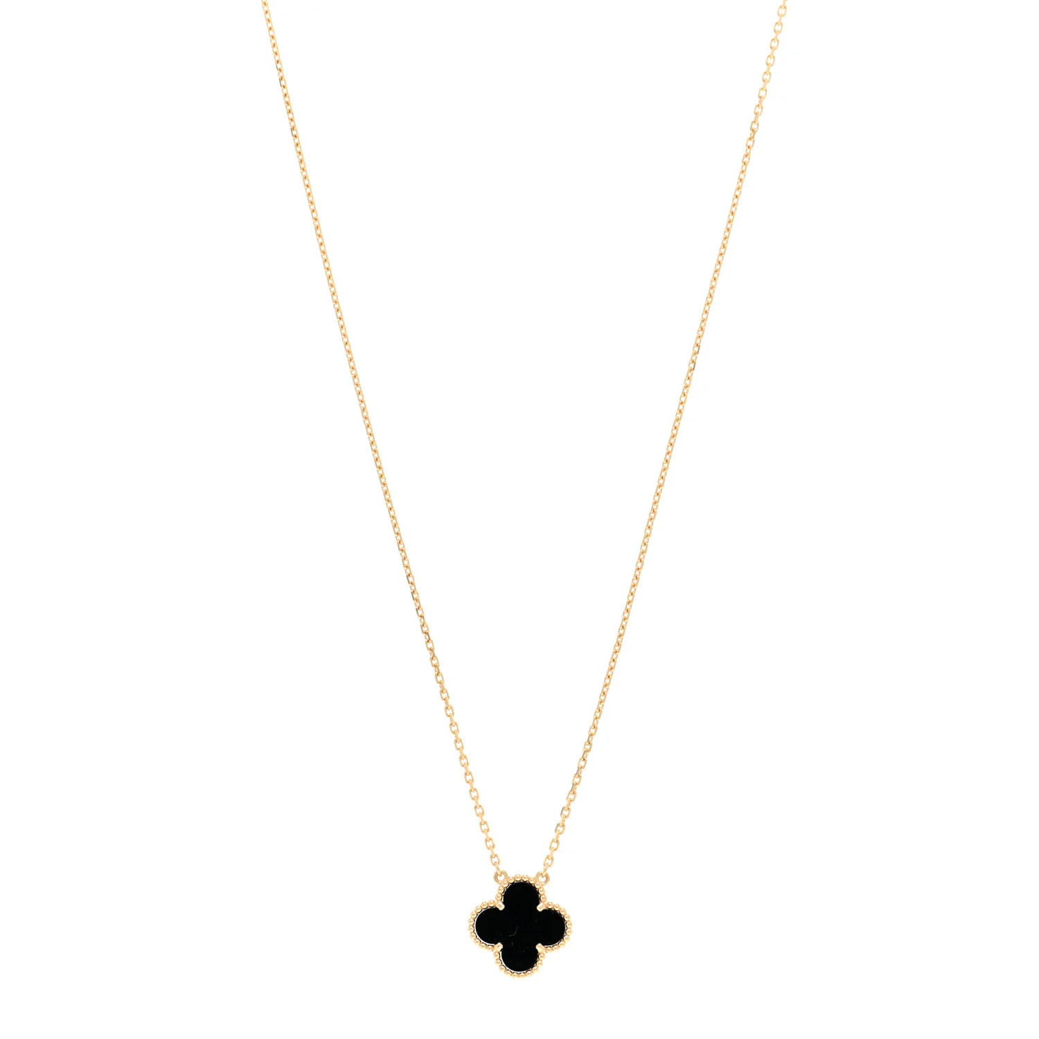 18K Yellow Gold Black Onyx Vintage Alhambra Pendant Necklace | FASHIONPHILE (US)