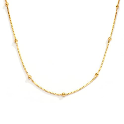 YXHOPELY Gold Necklace 18K Gold Plated Beaded Waterproof Dainty Small Bead Box Chain Fashionable | Amazon (US)