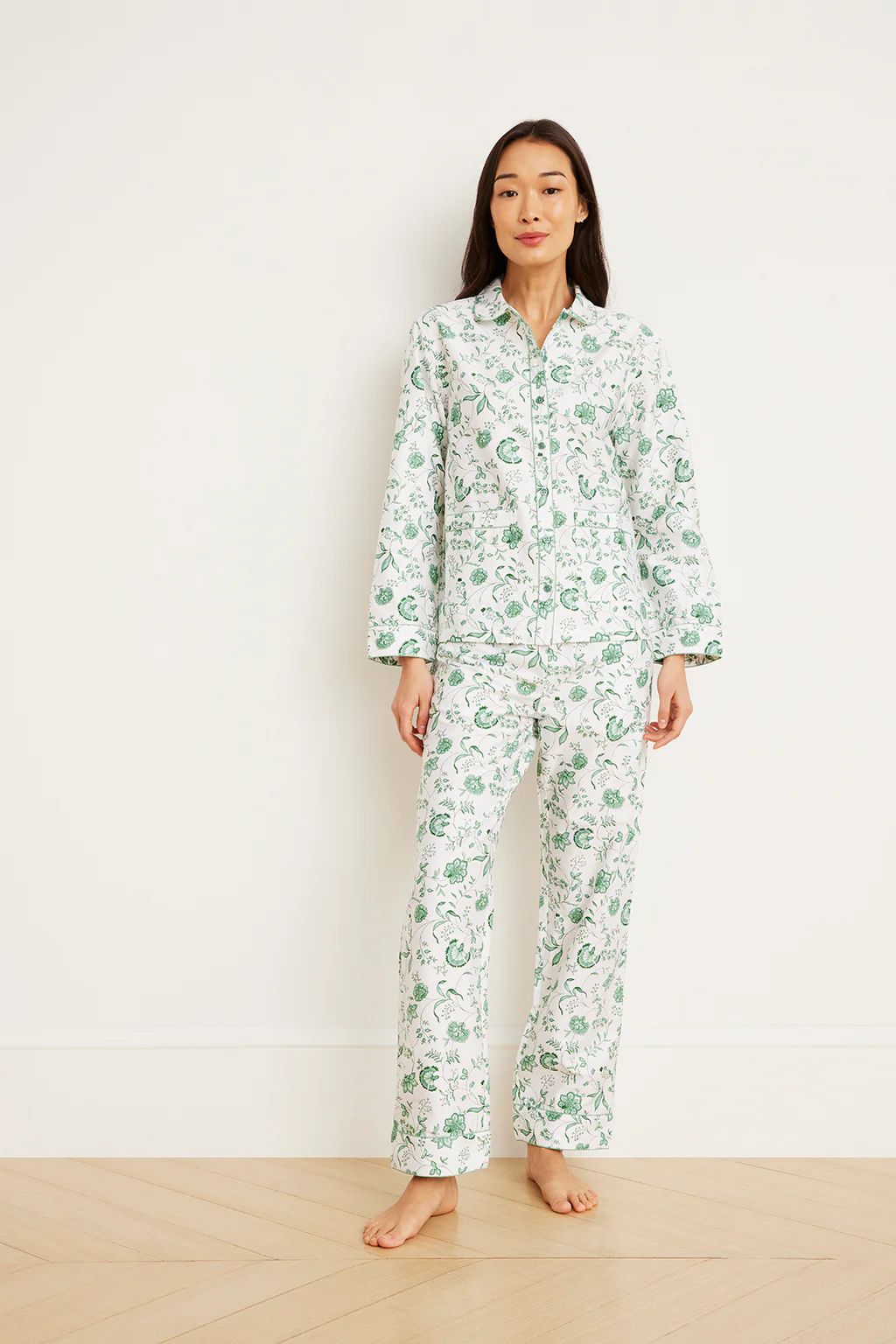 Poplin Piped Pants Set in Meadow Vines | Lake Pajamas