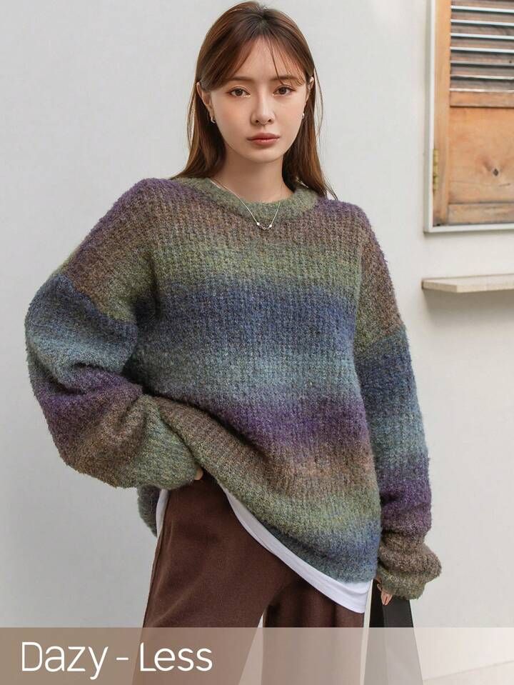 Dazy-Less Gradient Drop Shoulder Sweater, Pullover | SHEIN