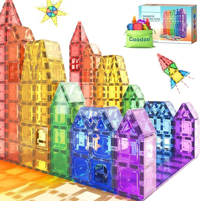 Coodoo Magnetic Tiles Kids Toys STEM Magnet Toy for Toddler Magnetic Blocks Building Preschool Le... | Amazon (US)