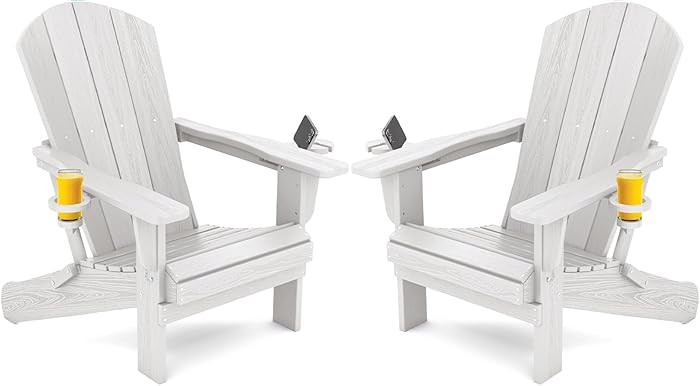 SERWALL Adirondack Chair with Cup Holders - Composite Adirondack Chairs Set of 2 HDPE Outdoor Cha... | Amazon (US)