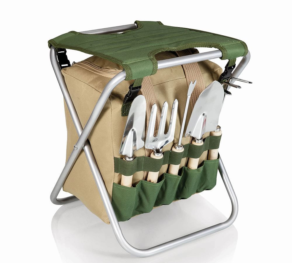 Foldable Gardening Seat with Tools & Detachable Tote, One Size, Green | Pottery Barn (US)