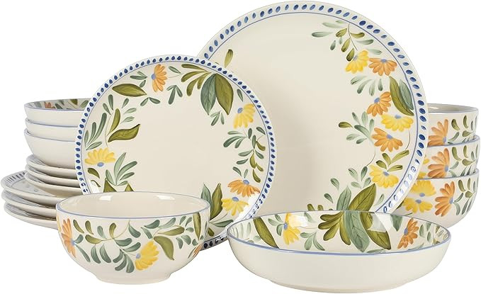 Oprah's Favorite Things - Posy Blossom Double Bowl Hand Painted Stoneware Plates and Bowls Floral... | Amazon (US)