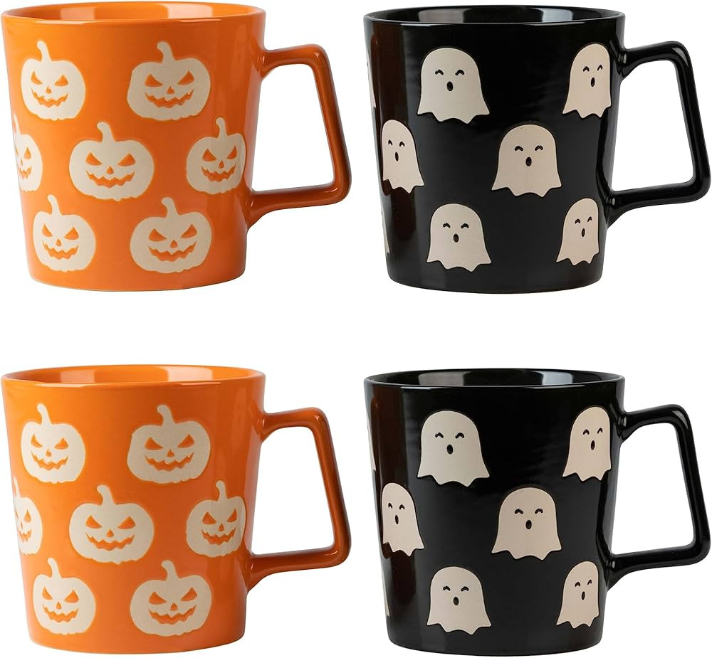 10 Strawberry Street Halloween Jack O Lantern & Ghost 20 oz Wax Resist Mugs, Black/Orange | Amazon (US)