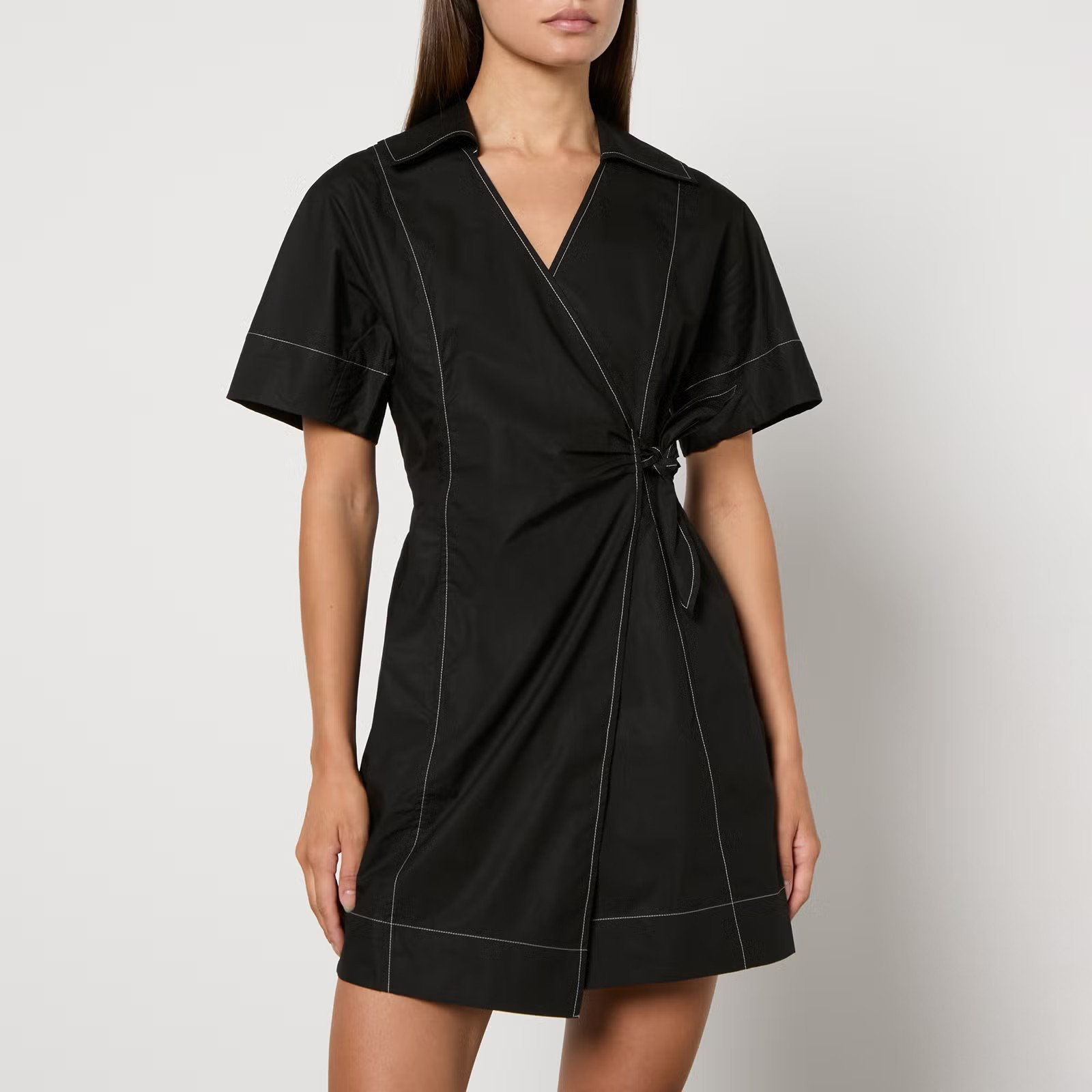 Ganni Cotton-Poplin Wrap Mini Dress - EU 44/UK 16 | Coggles | Coggles (Global)