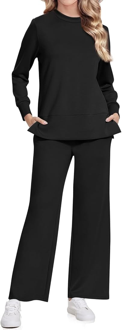 Amazon.com: UEU Two Piece Outfits for Women Lounge Sets Long Sleeve Sweatsuits Tall Sweatpants Ca... | Amazon (US)