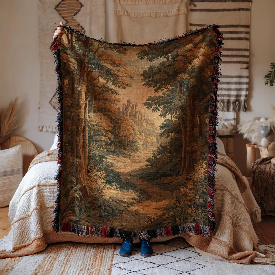 Forest Cotton Woven Blanket: Verdure Tapestry, Chateaucore Cabin Decor - Etsy | Etsy (US)
