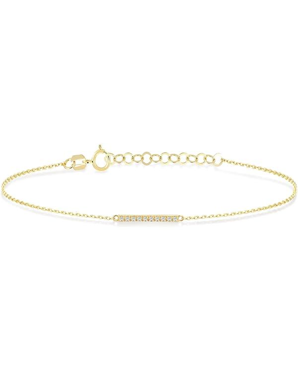 GELIN Diamond Bar Bracelet for Women | 14K Solid Gold Pave Diamond Bracelet | Adjustable 6" to 7" | Amazon (US)