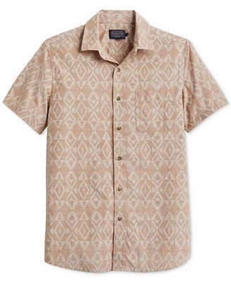 Men's Deacon Chambray Tile Print Short Sleeve Button-Front Shirt | Macy's