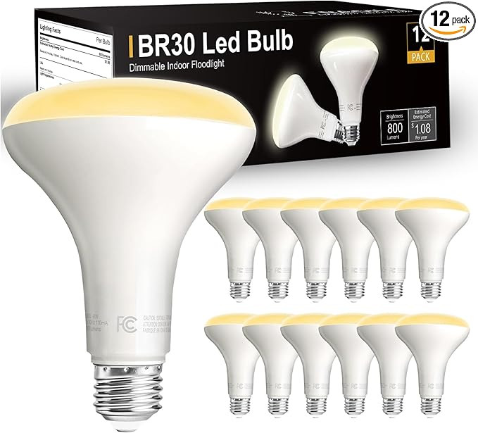dalattin 12 Pack BR30 Led Bulbs 65W Equivalent, Dimmable Indoor Flood Lights Bulb, E26 Base, 2700... | Amazon (US)