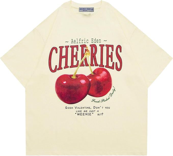 Aelfric Eden Oversized Graphic Tees Unisex Cherries Print T Shirts Casual Summer Short Sleeve Top... | Amazon (US)