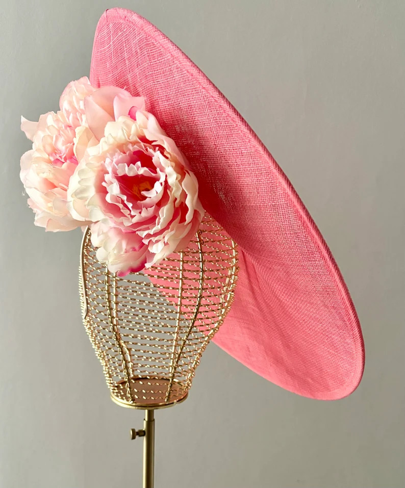 XL Statement Wide Brim Hat Watermelon Pink Coral Peony Florals Underneath - Large Round Side - As... | Etsy (Global)