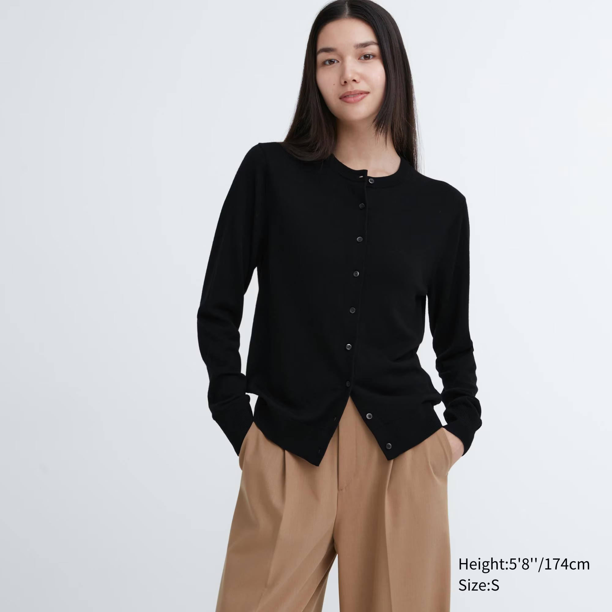 Women's Extra Fine Merino Crew Neck Cardigan Black XS UNIQLO US | UNIQLO (US)