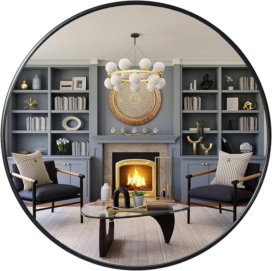 42 Inch Large Round Mirror Oversized Modern Brushed Metal Frame Mirror Black Circular Mirror Vani... | Amazon (US)