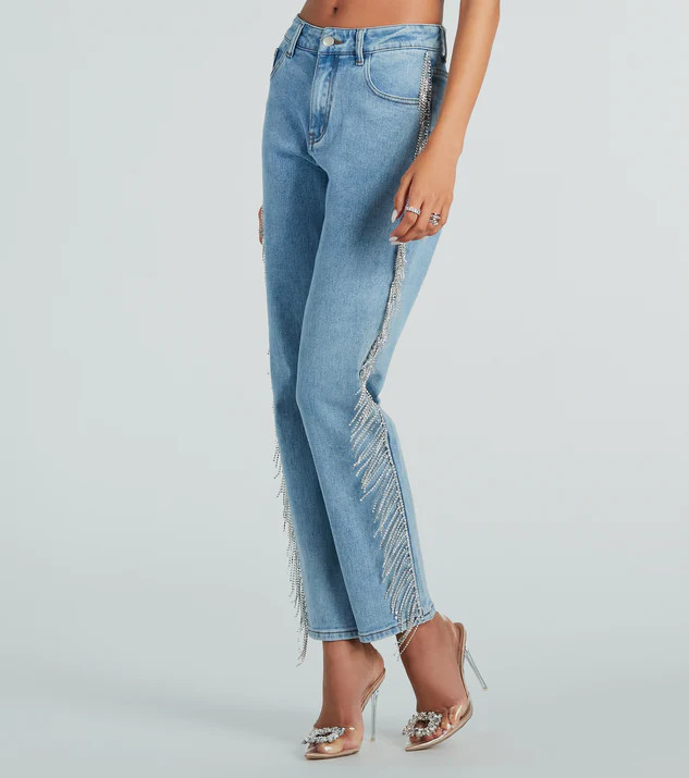 She Glistens High-Rise Rhinestone Denim Jeans | Windsor Stores