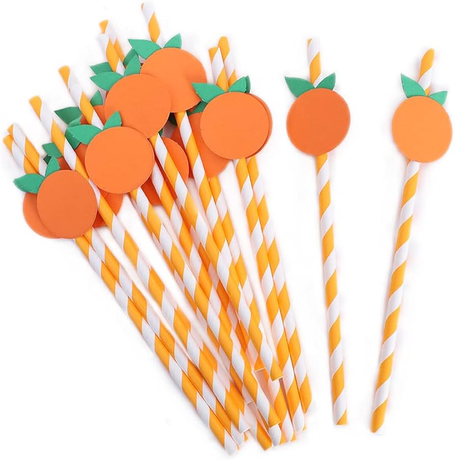 Orange Paper Straws - Biodegradable Disposable Drinking Striped Paper Straws 15 Pieces, Little Cu... | Amazon (US)