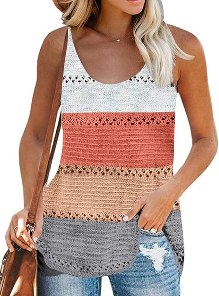 LOLLO VITA Women's Color Block Tank Top Sleeveless Knit Shirts Scoop Neck Camis Sweater Spaghetti... | Amazon (US)