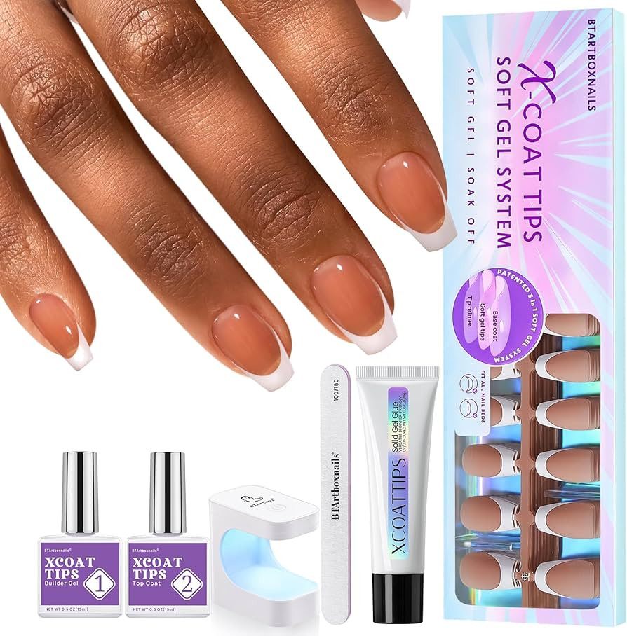 BTArtboxnails French Gel Nail Kit - Christmas Gift French Tip Press on Nails Brown Short Coffin X... | Amazon (US)