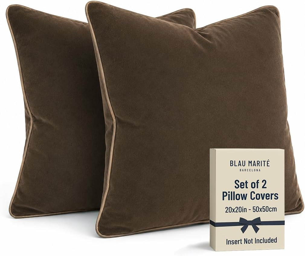 2 Pack Polyester Decorative Throw Pillow Covers, 20"x20", Brown and Camel, Solid, Modern, Contrast Piping, Indoor Use, Bedroom & Living Room | Amazon (US)