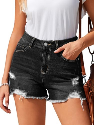 Bosmeer Distressed Denim Shorts for Women Casual High Waisted Ripped Summer Jean Shorts Frayed Hem Y2K Black Short Daily Outfits | Amazon (US)
