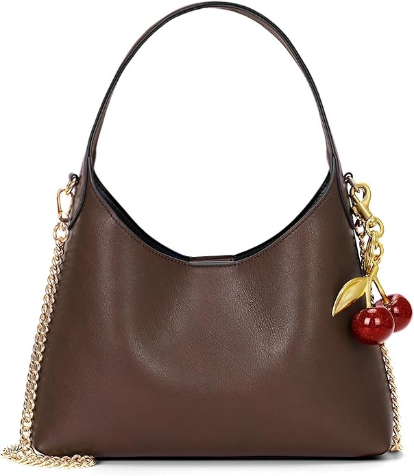 Small Hobo Bags for Women Cherry Shoulder Bag Purse Faux Leather Tote Handbag Trendy Chain Crossb... | Amazon (US)