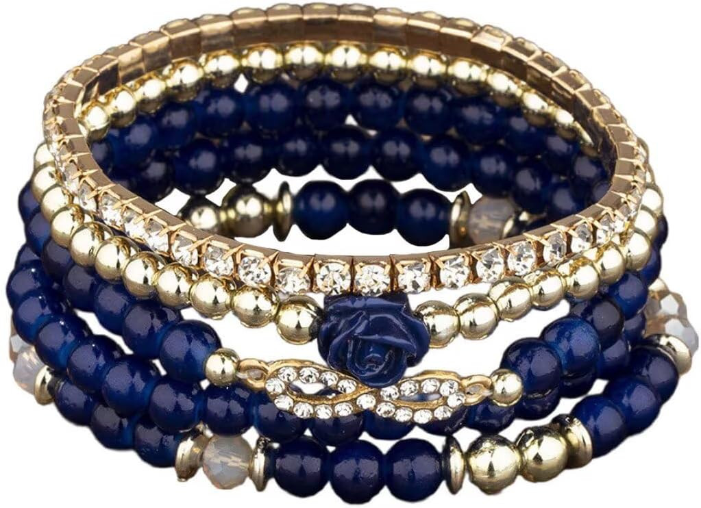 4 Pcs Cute Butterfly Charm Bracelets Set Gold Beaded Stackable Stretch Bracelets Bohemian Summer Jewelry Gifts for Women | Amazon (US)