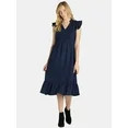 Time and Tru Women's and Women's Plus Double Cloth Midi Dress, Sizes XS-4X | Walmart (US)