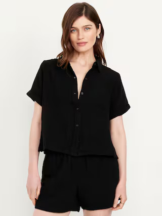 Crinkle Gauze Button-Down Shirt | Old Navy (US)