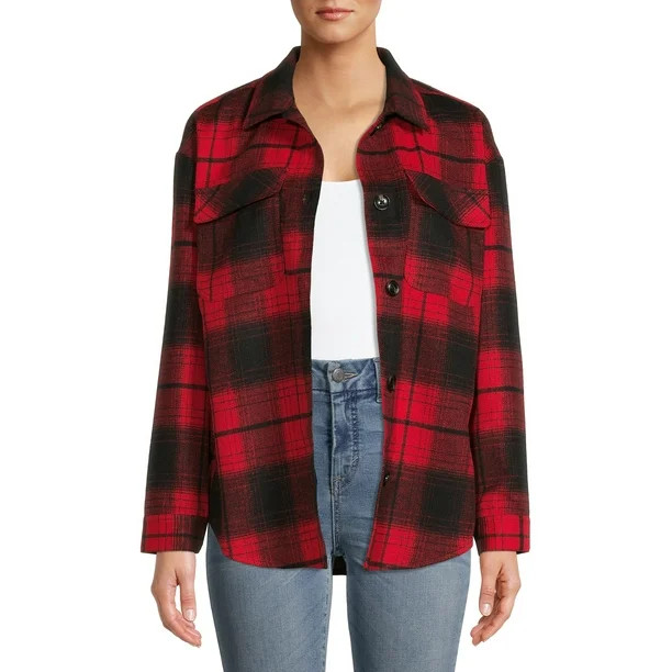 No Boundaries Juniors' Plaid Shacket - Walmart.com | Walmart (US)