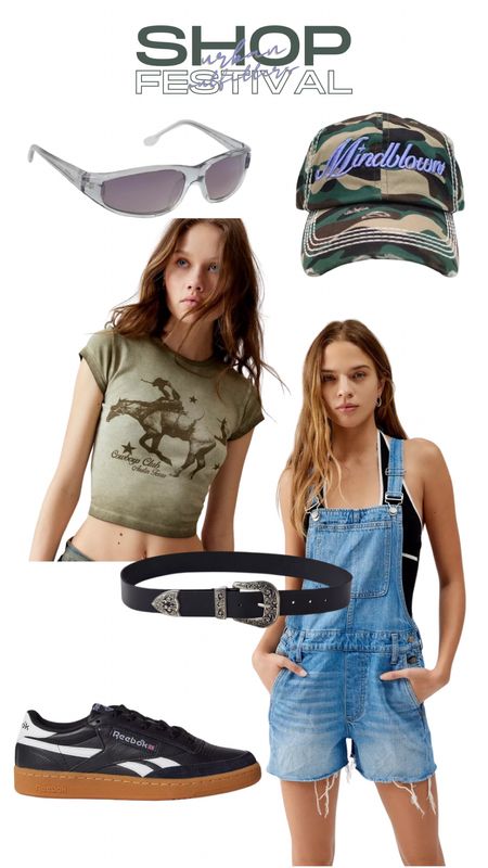 Western outfit, country outfit, festival outfit, spring outfit, overalls, graphic tee, baseball hat, belt, urban outfitters 

#LTKparties #LTKfindsunder100 #LTKFestival