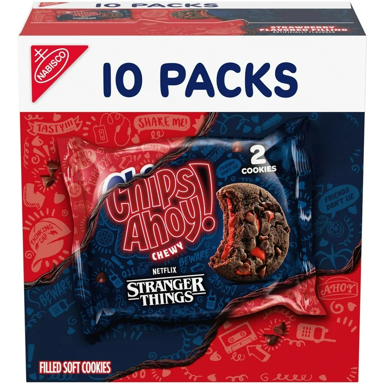 CHIPS AHOY! Stranger Things Chewy Chocolatey Strawberry-Flavored Filled Soft Cookies, 10 Snack Pa... | Walmart (US)