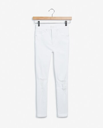 High Waisted Denim Perfect White Ripped Cropped Skinny Jeans | Express