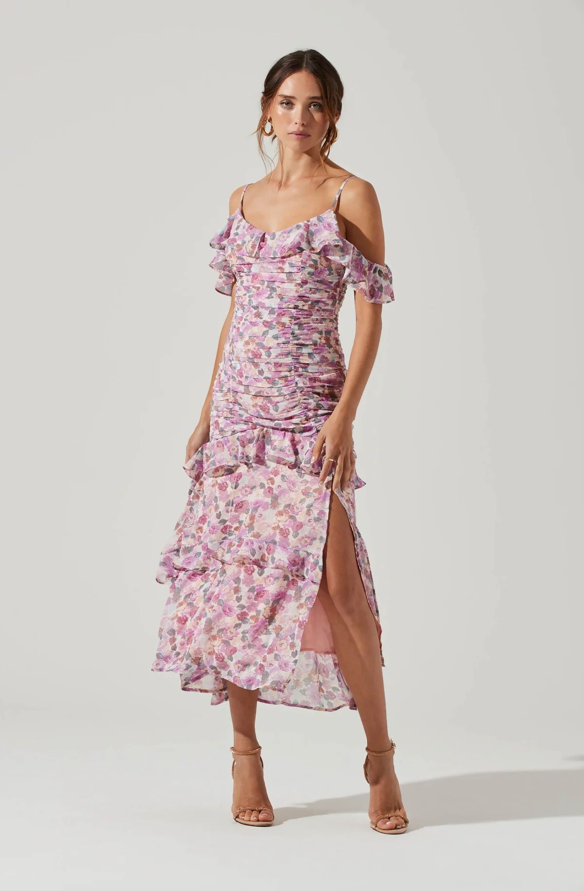 Daisy Dell Floral Ruffle Cold Shoulder Midi Dress | ASTR The Label (US)