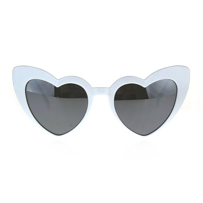 Womens Heart Shape Color Mirror Cat Eye Plastic Groovy Sunglasses | Amazon (US)