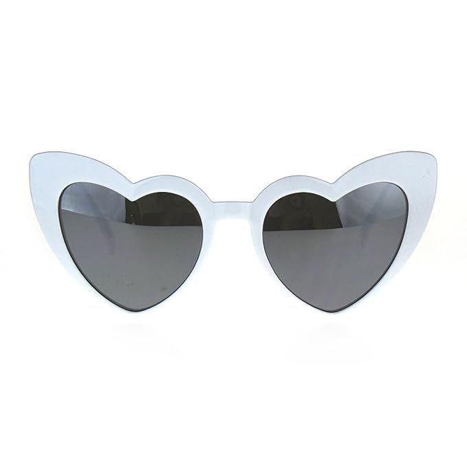 Womens Heart Shape Color Mirror Cat Eye Plastic Groovy Sunglasses | Amazon (US)