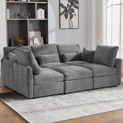Merax Multifunctional Modular Sectional Sofa with Movable Ottoman, Gray | Target