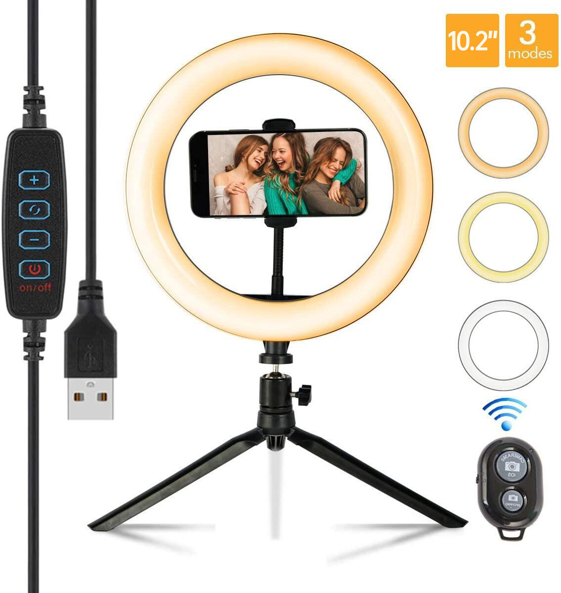 10.2 LED Ring Light with Tripod Stand & Phone Holder Remote Control & 3 Light Modes & 10 Brightne... | Walmart (US)
