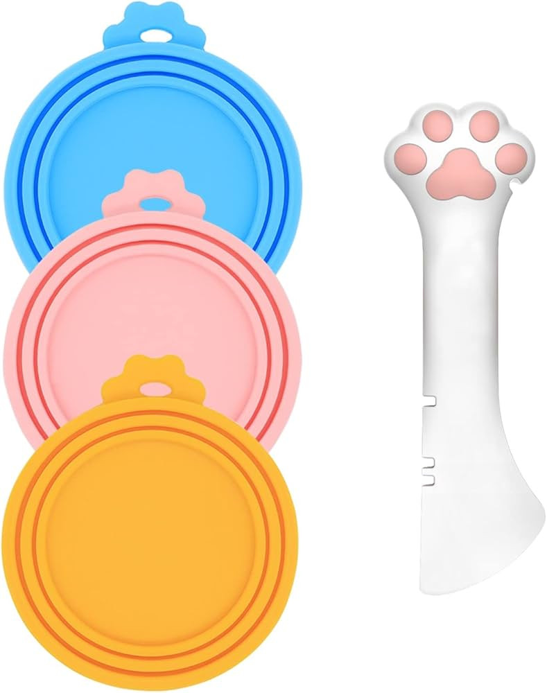 DORUI Pet Food Can Spoon & 3 Pcs Can Cover Lids | Cute Paw Shape Opener Spatula Cat Wet Food Spoo... | Amazon (US)