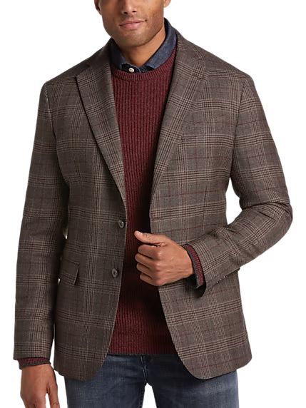 Joseph Abboud Modern Fit Wool Sport Coat, Brown Plaid | The Men's Wearhouse
