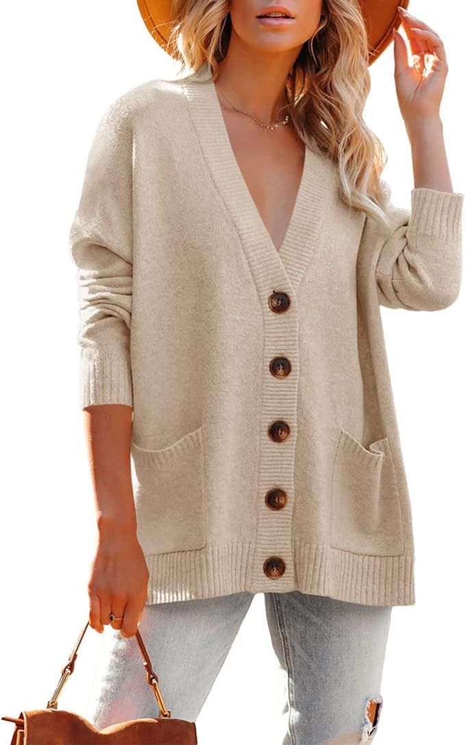 Midusany Cardigan Sweaters for Women Open Front Long Sleeve Solid Button Down Cute Ribbed Knit Co... | Amazon (US)