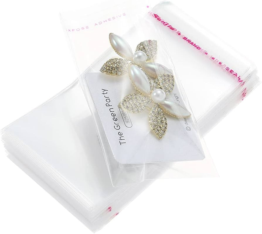 200 Pack 2" x 3" Thick Small Clear Resealable Self Seal Cellophane Plastic Bags Adhesive Cello Po... | Amazon (US)
