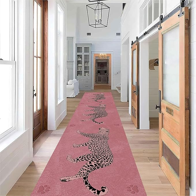 Modern Leopard Print Runner - 3.3x10ft Pink Cheetah Rugs for Hallways, Washable Kitchen Mats, Non... | Amazon (US)